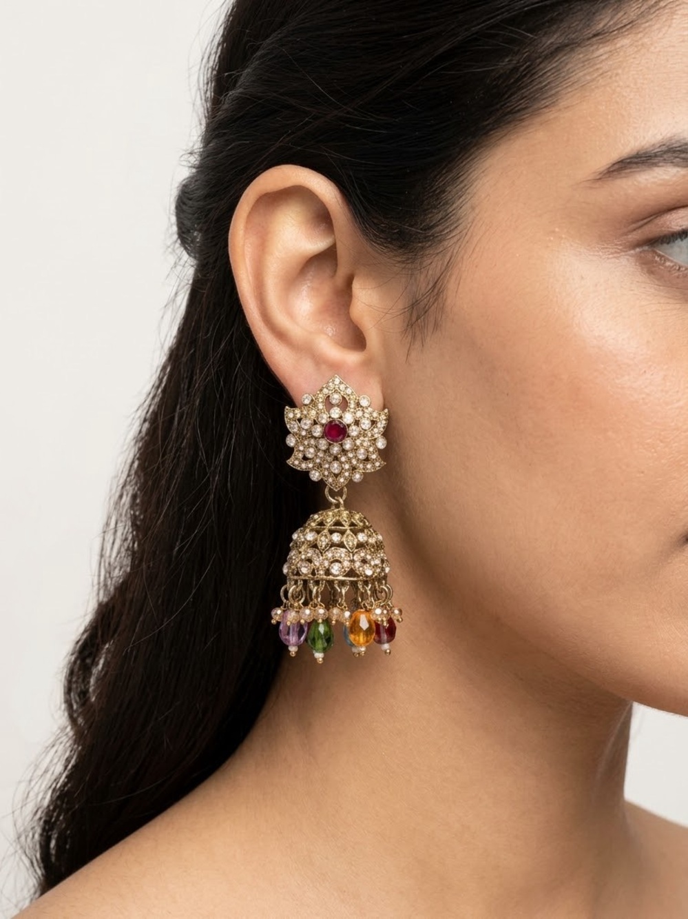 Gold-Tone Multicolor Jhumka Drop Earrings only for 30$